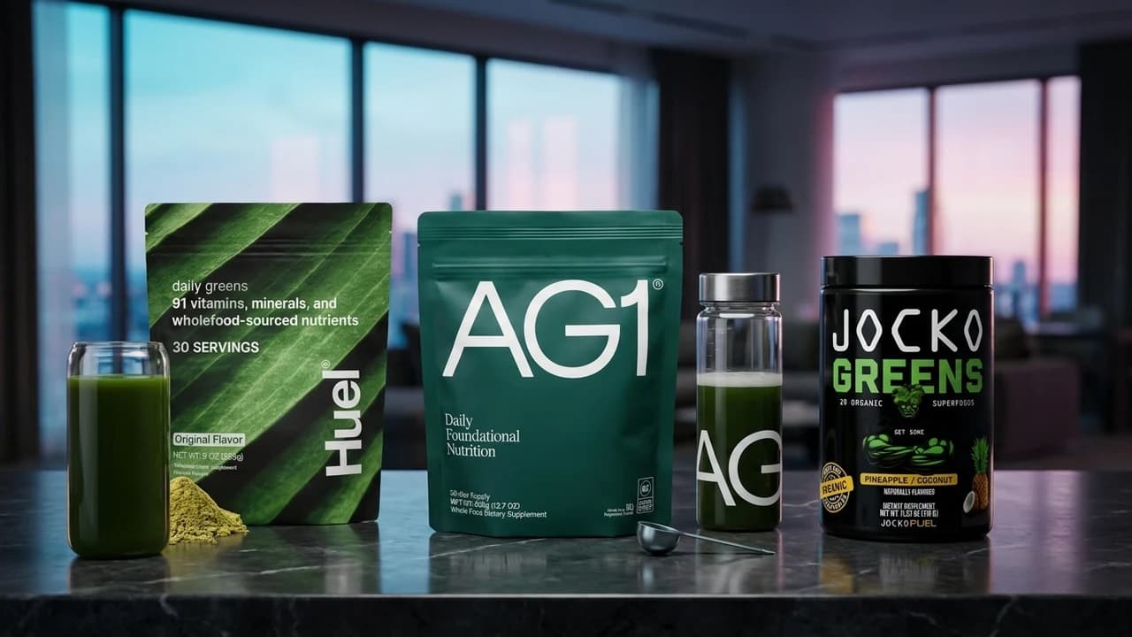 The top-ranked greens powders, photographed in the SAC studio