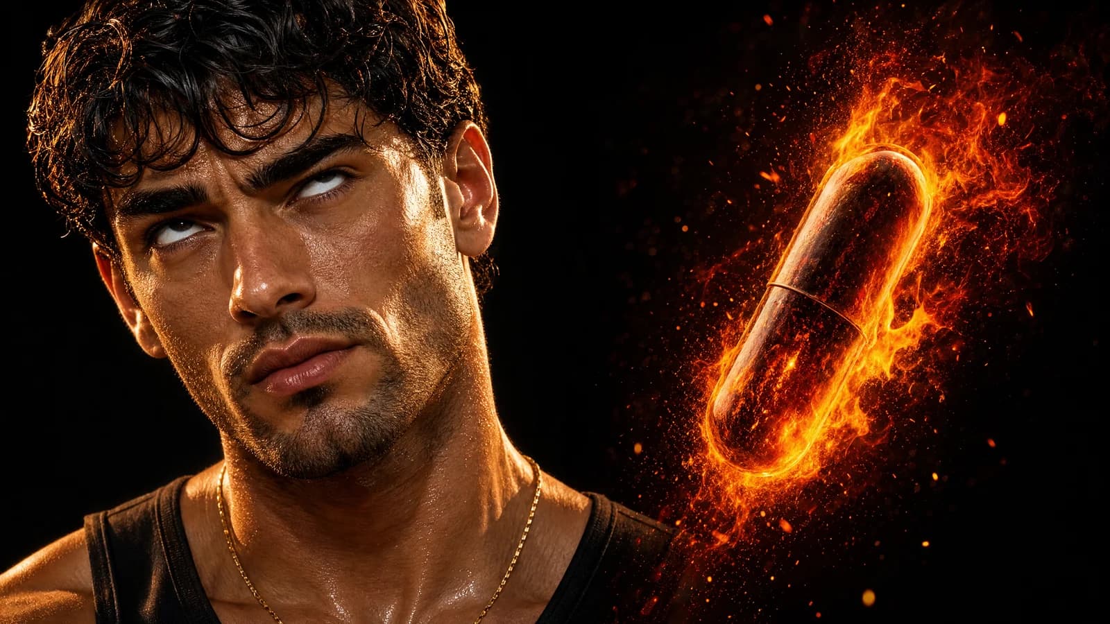 Sterling rolls his eyes at a capsule burning in orange flames