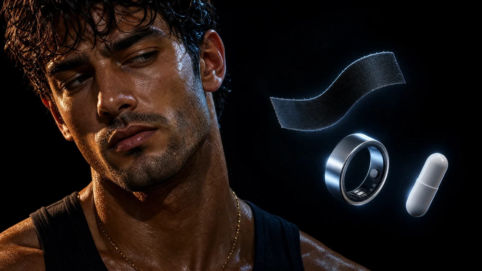 An exhausted Sterling side-eyes mouth tape, a sleep-tracker ring and a capsule