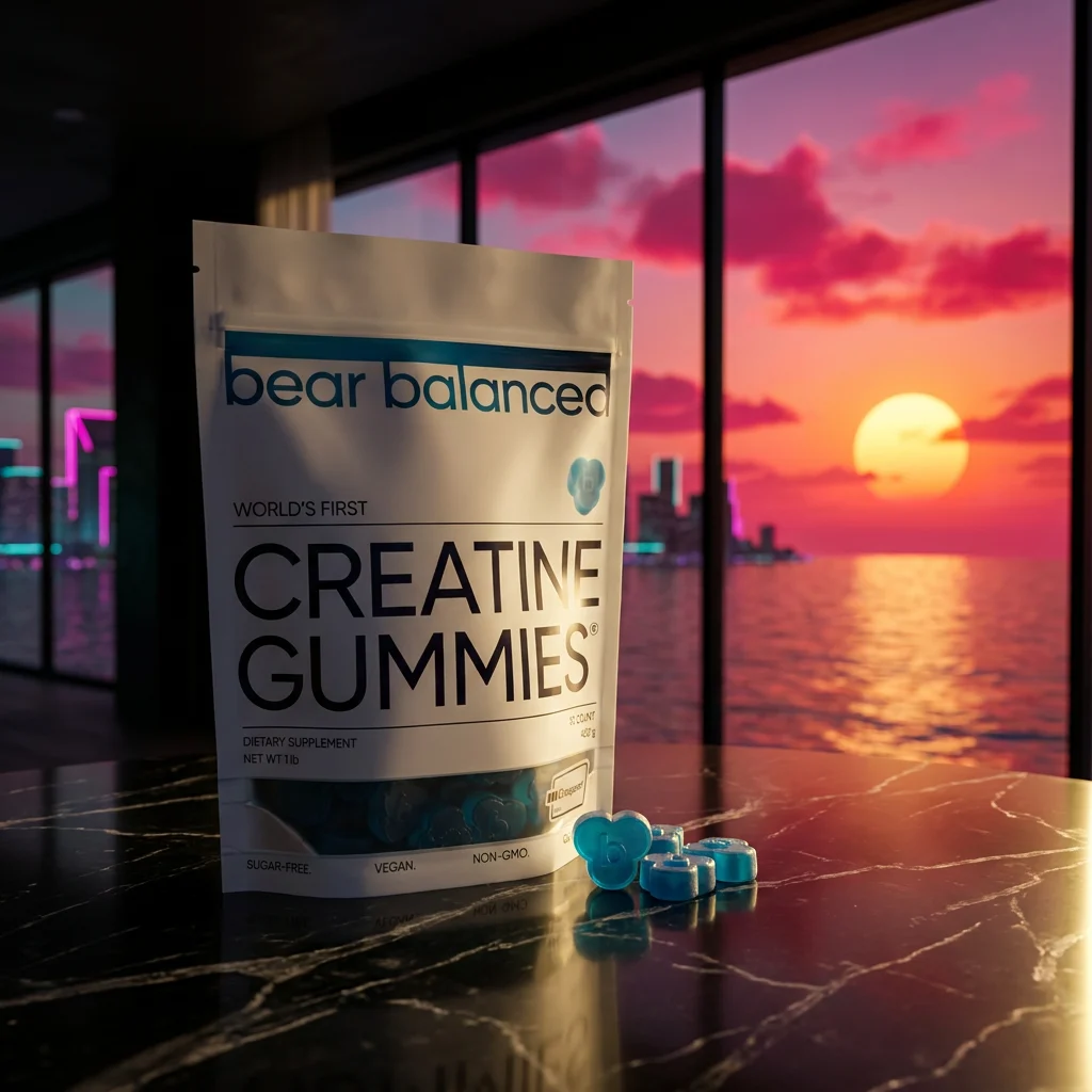 Bear Balanced Creatine Gummies, 90-count Creapure monohydrate gummies — bag in the SAC home-gym scene