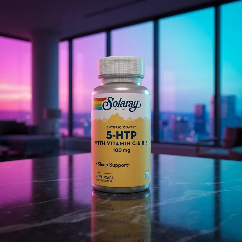 Solaray 5-HTP with Vitamin C & B-6, enteric-coated, 60 veg capsules — bottle from Amazon listing
