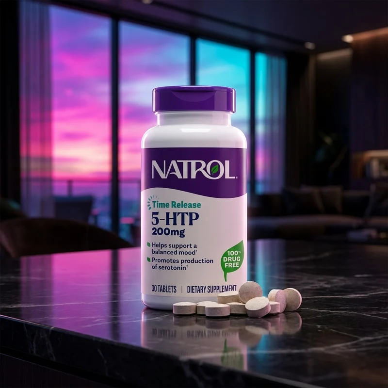 Natrol 5-HTP 200 mg Maximum Strength Time Release, 30 tablets — bottle from Amazon listing