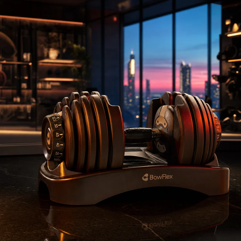 BowFlex Results Series 552 SelectTech adjustable dumbbells with dials and storage trays, pair — from Amazon listing