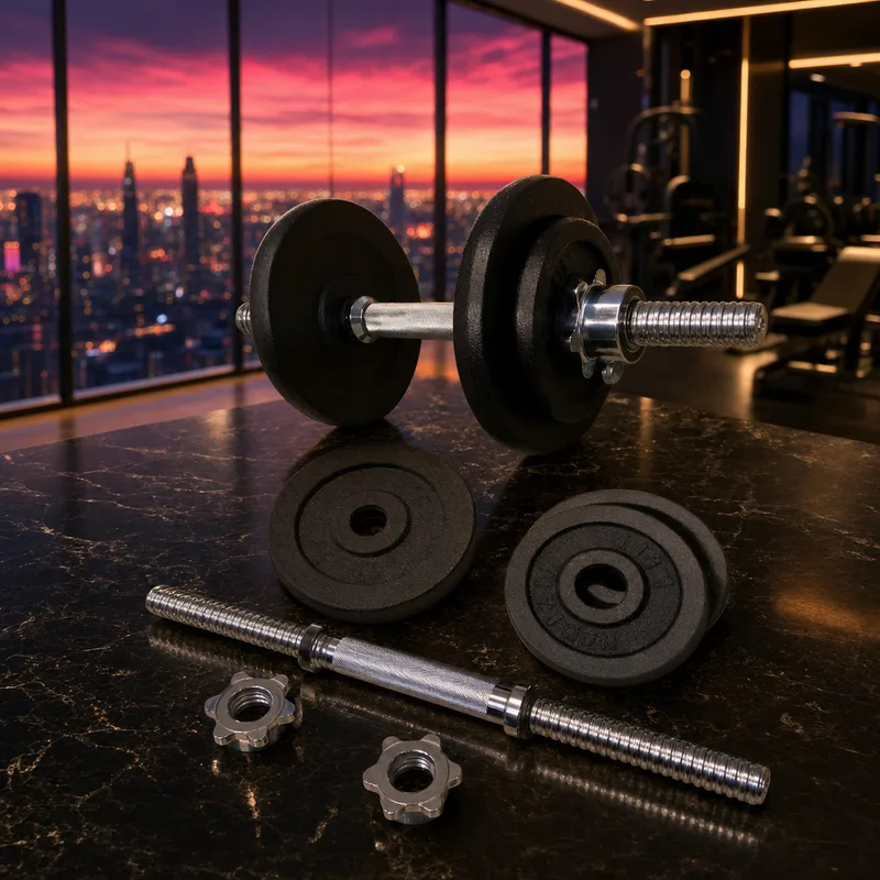 Yes4All adjustable cast-iron dumbbell set with chrome textured handles, spin-lock star collars, and round black plates — from Amazon listing