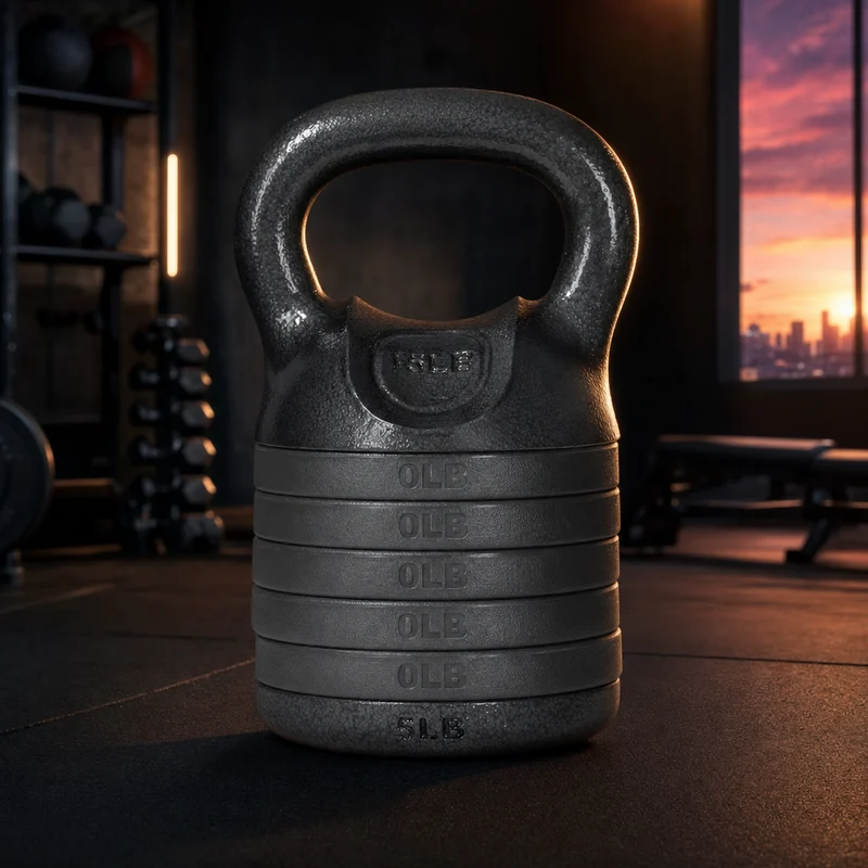 Yes4All adjustable kettlebell set, black solid cast iron with a fixed handle, stacked plates and spacer disks, 20 to 40 pounds — from Amazon listing