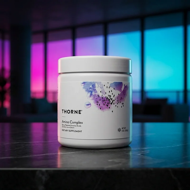Thorne Amino Complex Berry tub — NSF Certified for Sport full-spectrum EAA blend, from Amazon listing