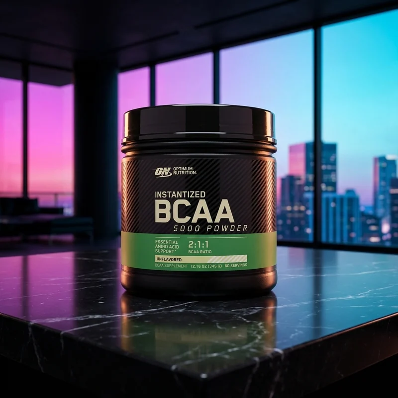 Optimum Nutrition Instantized BCAA 5000 unflavored tub — 5 g 2:1:1 BCAA powder, from Amazon listing