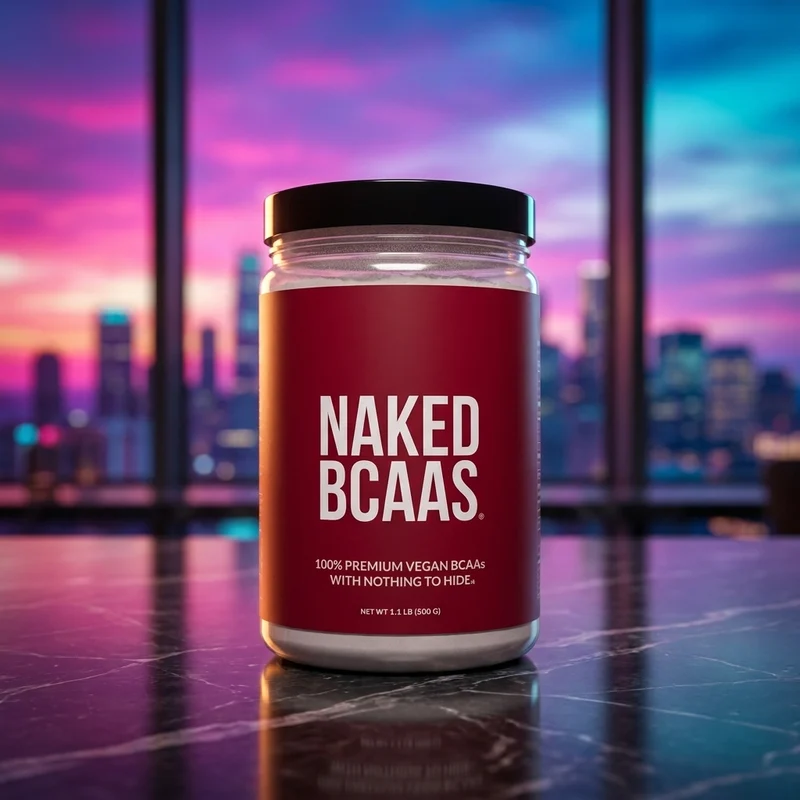 Naked BCAAs unflavored tub — single-ingredient 2:1:1 vegan BCAA powder, 100 servings, from Amazon listing