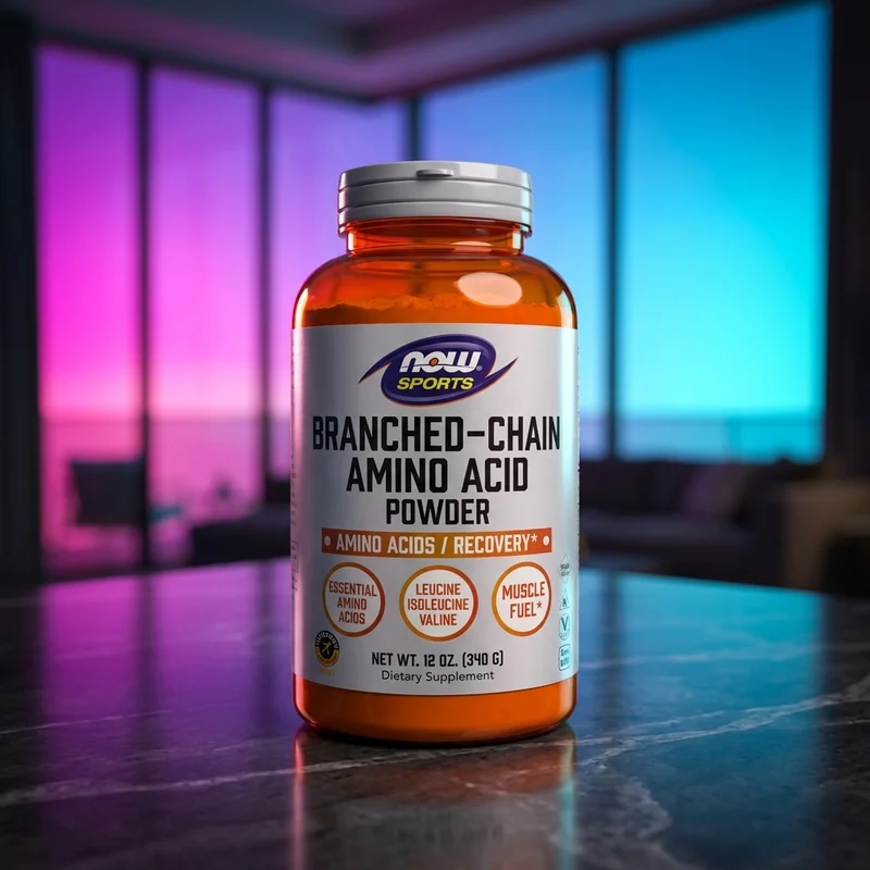 NOW Sports Branched Chain Amino Acid Powder unflavored tub — free-form 2:1:1 BCAA, from Amazon listing