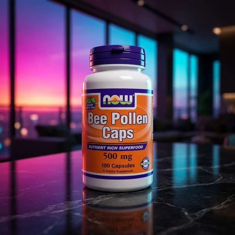 NOW Foods Bee Pollen Caps 500 mg bottle — 100 capsules, from the Amazon listing