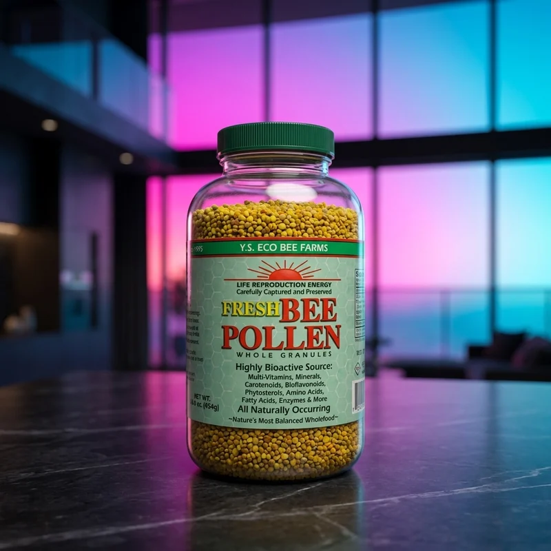 Y.S. Eco Bee Farms Fresh Bee Pollen Whole Granules jar — 16 oz, from the Amazon listing
