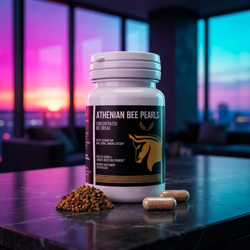 Athenian Bee Pearls bee bread extract capsules with Vitamin C — from the Amazon listing