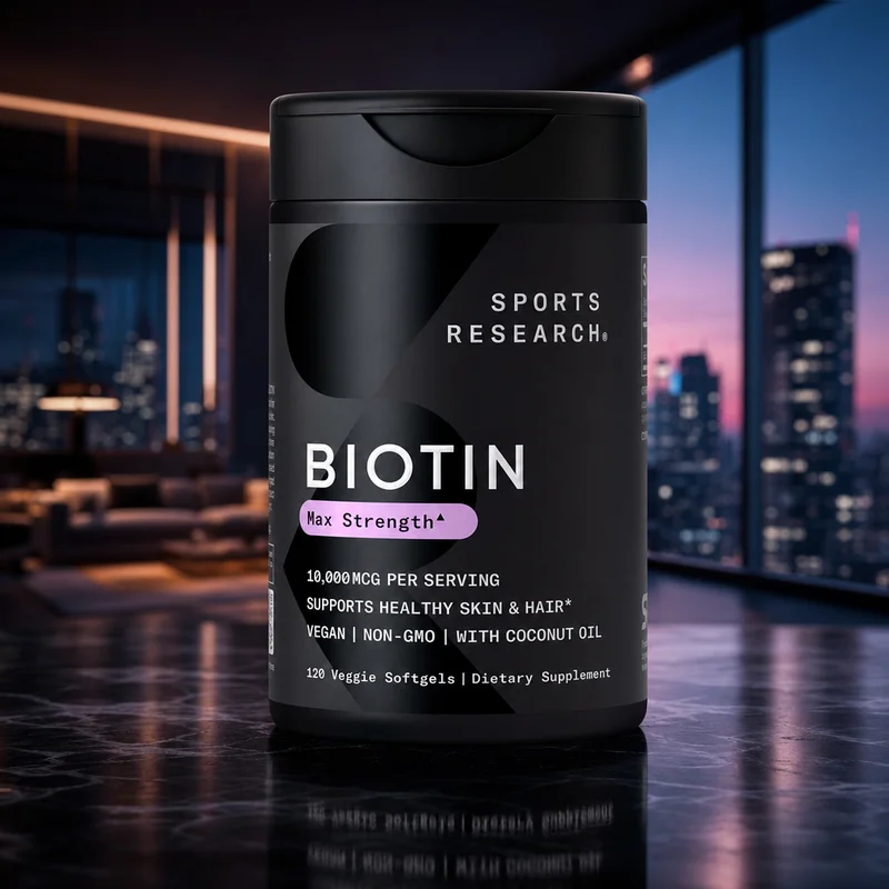 Sports Research Biotin 10,000 mcg with Organic Coconut Oil, 120 Veggie Softgels