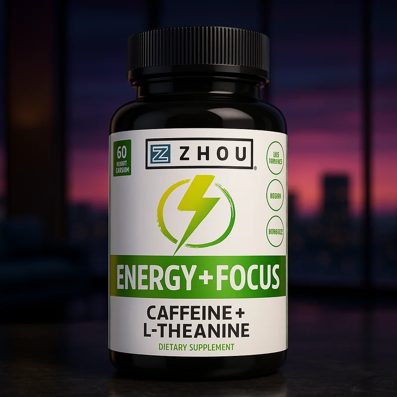 Zhou Energy + Focus Caffeine + L-Theanine, 60 vegetarian capsules — from Amazon listing
