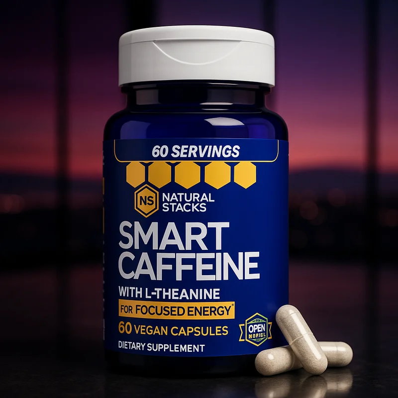 Natural Stacks Smart Caffeine, 100mg caffeine + 200mg L-theanine, 60 capsules — from Amazon listing