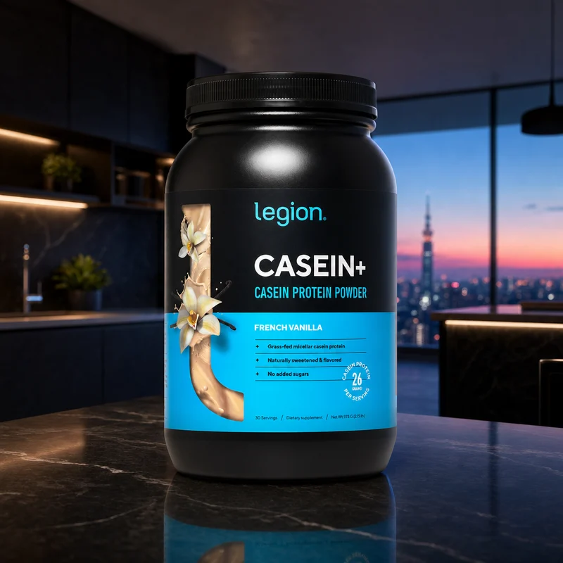 Legion Casein+ Micellar Casein Protein Powder, Dutch Chocolate, tub — from the Amazon listing