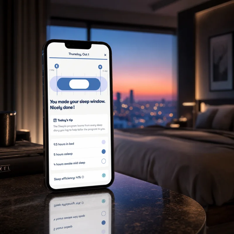 Sleepio by Big Health — digital CBT-i app interface with the animated sleep expert 'Prof'