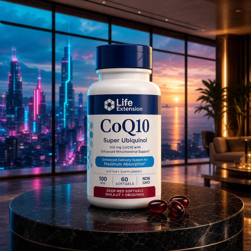 Life Extension Super Ubiquinol CoQ10 100 mg, 60 softgels — bottle from Amazon listing