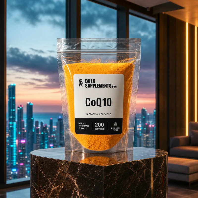 Bulk Supplements CoQ10 Powder, 100g bag — package from Amazon listing