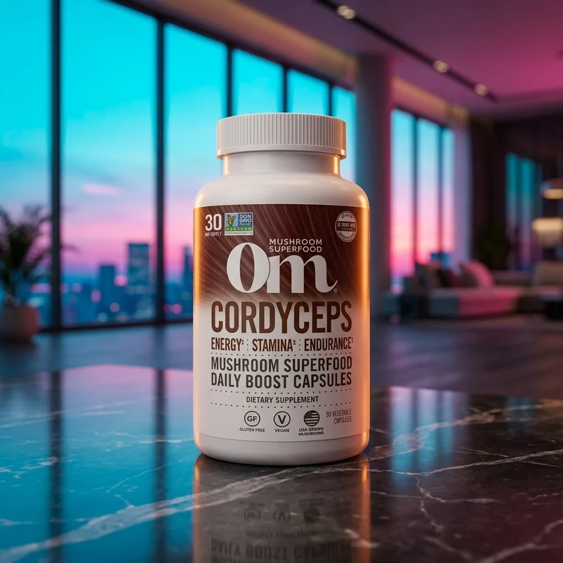 Om Mushroom Superfood Cordyceps organic capsules, 90 count — Amazon listing bottle
