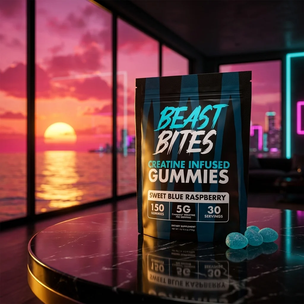 Beast Bites Creatine-Infused Gummies, Blue Raspberry — Creapure, NSF Certified for Sport, 5 g per serving