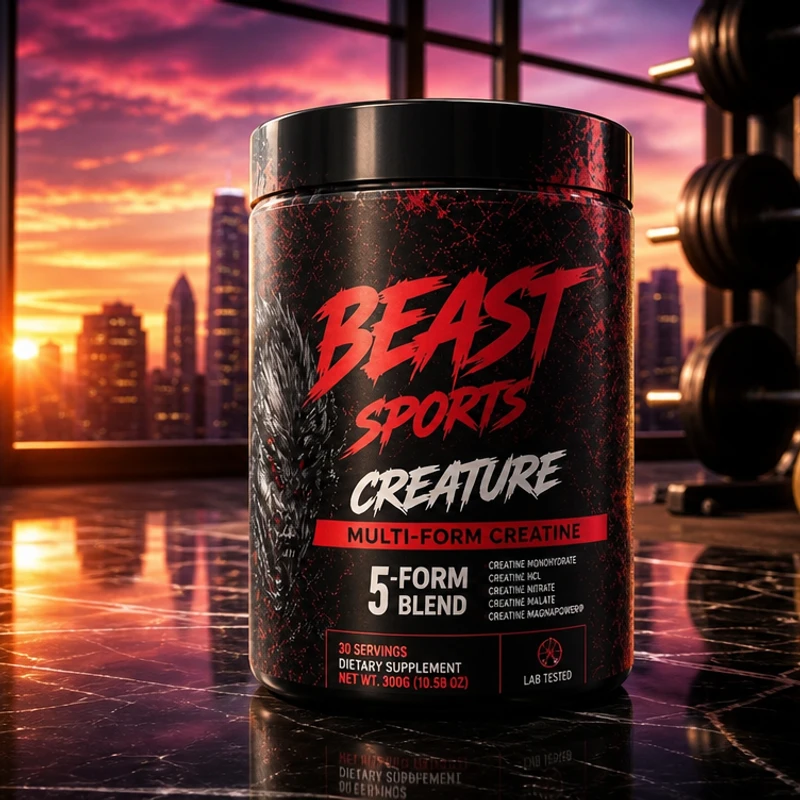 Beast Sports Creature multi-form creatine — five forms, less total creatine, no evidence advantage