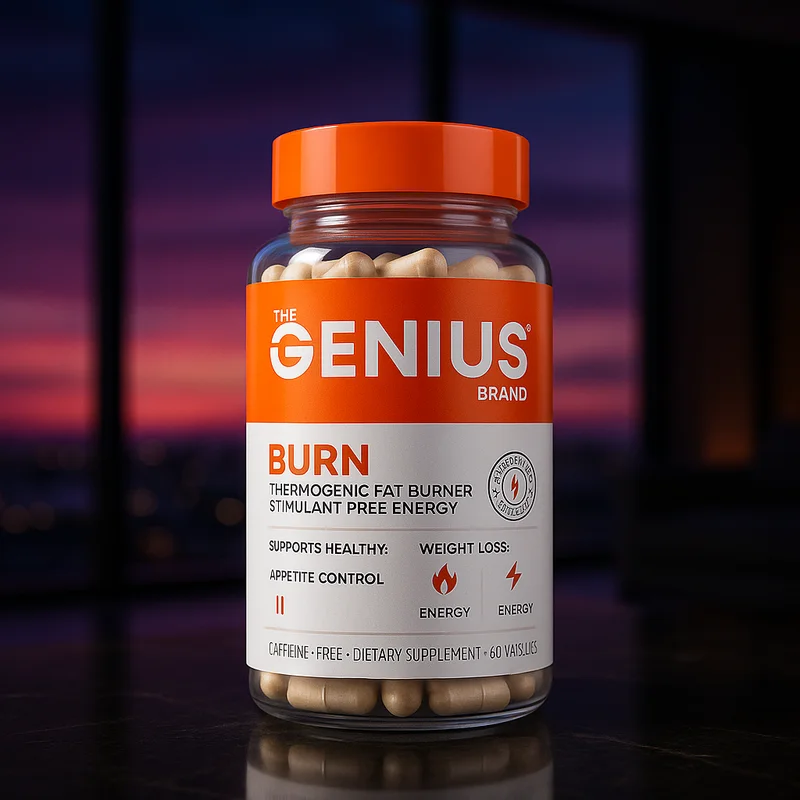 Genius Burn caffeine-free thermogenic fat burner, 60 vegetable capsules — from Amazon listing