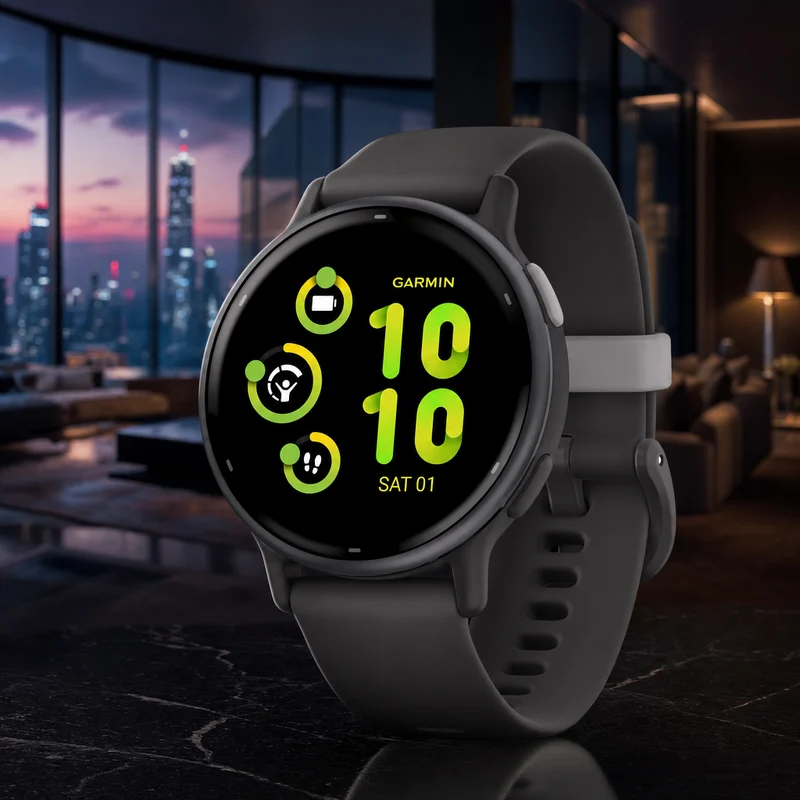 Garmin Vívoactive 5 GPS smartwatch with AMOLED display and silicone band — from Amazon listing