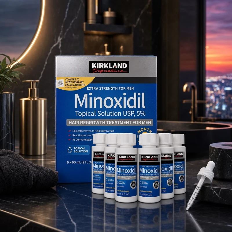 Kirkland Signature Minoxidil 5% topical solution, 6-month box with dropper — from Amazon listing