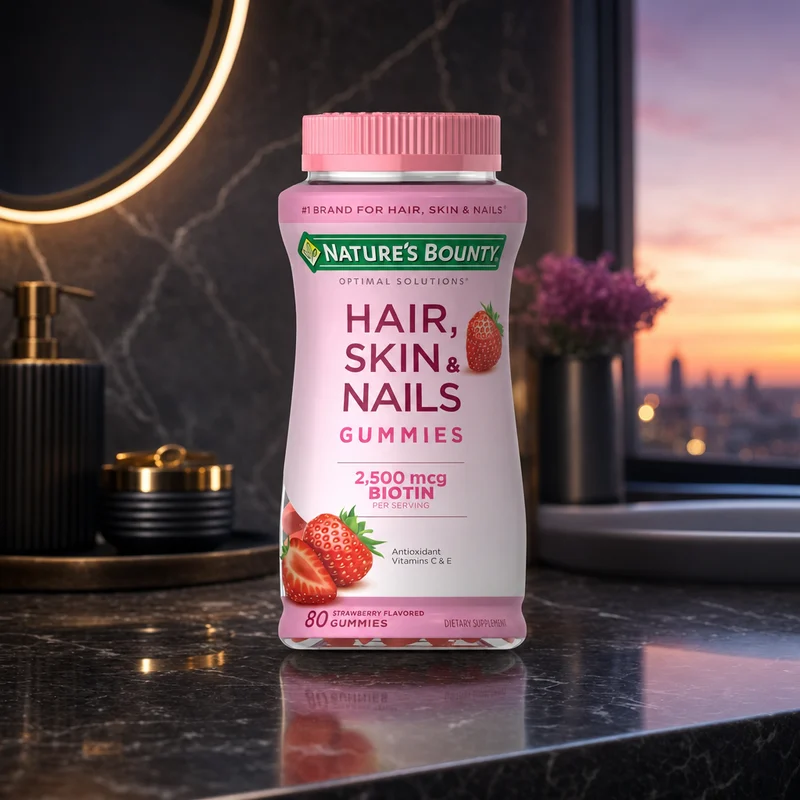 Nature's Bounty Optimal Solutions Hair, Skin & Nails biotin gummies, 80-count bottle — from Amazon listing