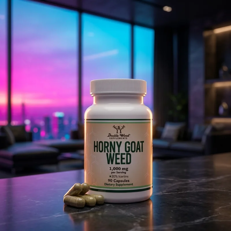 Double Wood Supplements Horny Goat Weed, 20% icariins 1000 mg, 90-capsule bottle — Amazon listing photo