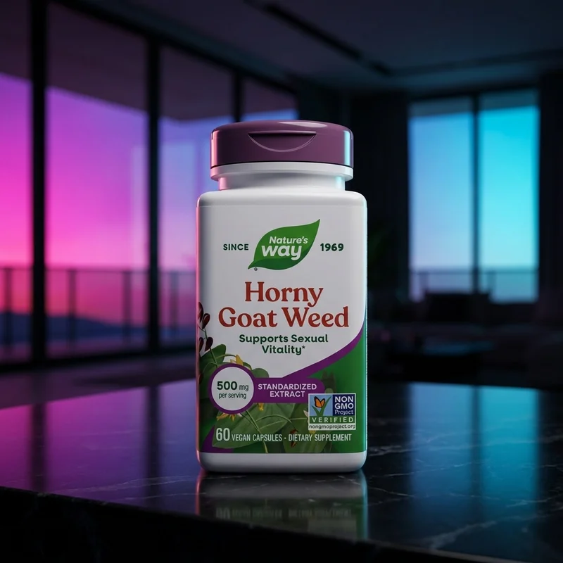 Nature's Way Premium Extract Horny Goat Weed, 10% icariin 500 mg, 60-capsule bottle — Amazon listing photo