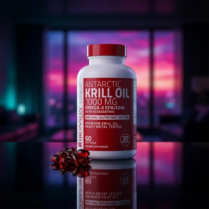 Bronson Antarctic Krill Oil 1000 mg, 60 softgels — pharmacist-founded brand bottle