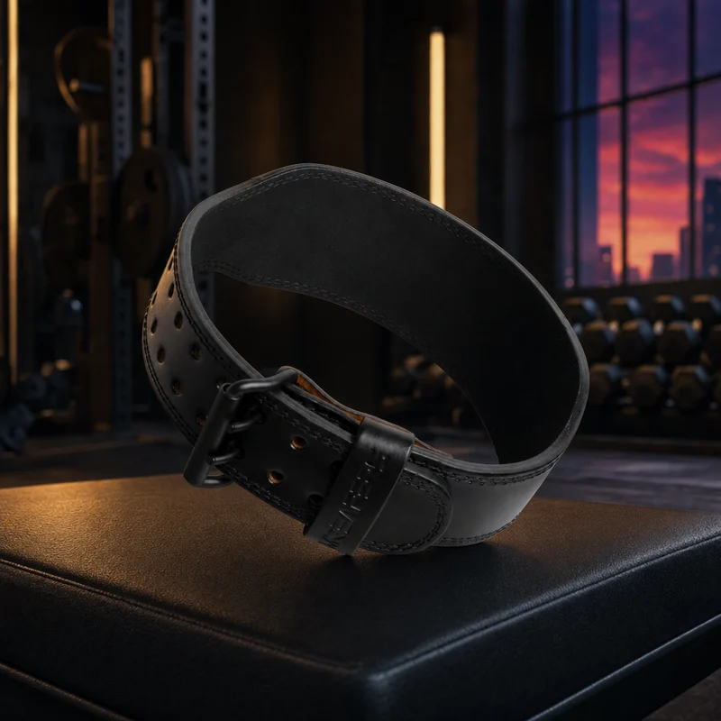 Gymreapers 7mm Pro full-grain leather weightlifting belt, black with suede lining and double-prong steel buckle — from Amazon listing