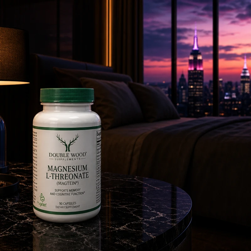 Double Wood Magnesium L-Threonate, 90 capsules — bottle in the SAC bedroom scene