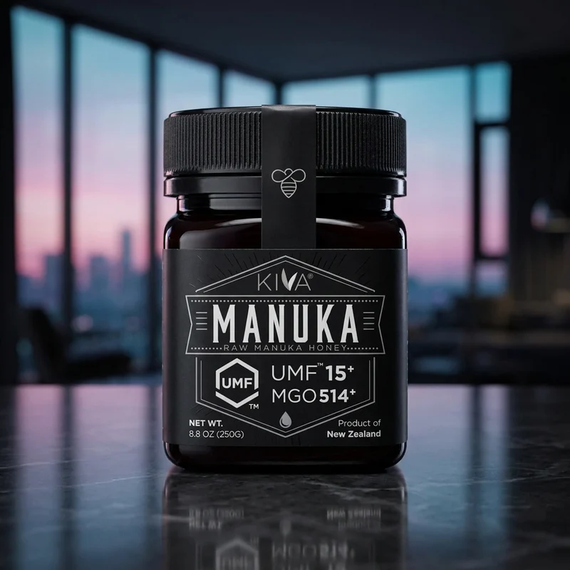 Kiva Raw Manuka Honey Certified UMF 15+ / MGO 514+ 8.8 oz jar — from Amazon listing