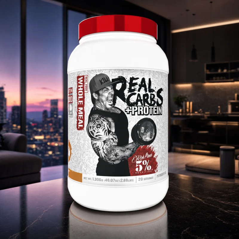5% Nutrition Rich Piana Real Carbs + Protein, Banana Nut Bread tub — from the Amazon listing