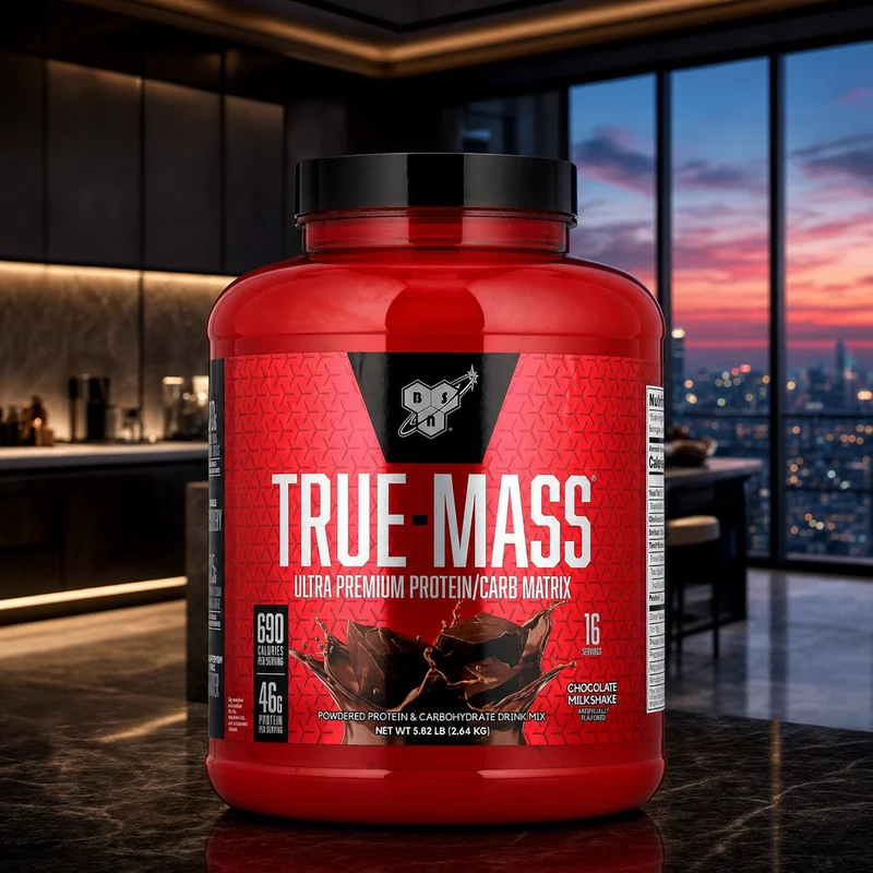 BSN TRUE-MASS 1200, Chocolate Milkshake, 10.38 lb weight gainer tub — from the Amazon listing