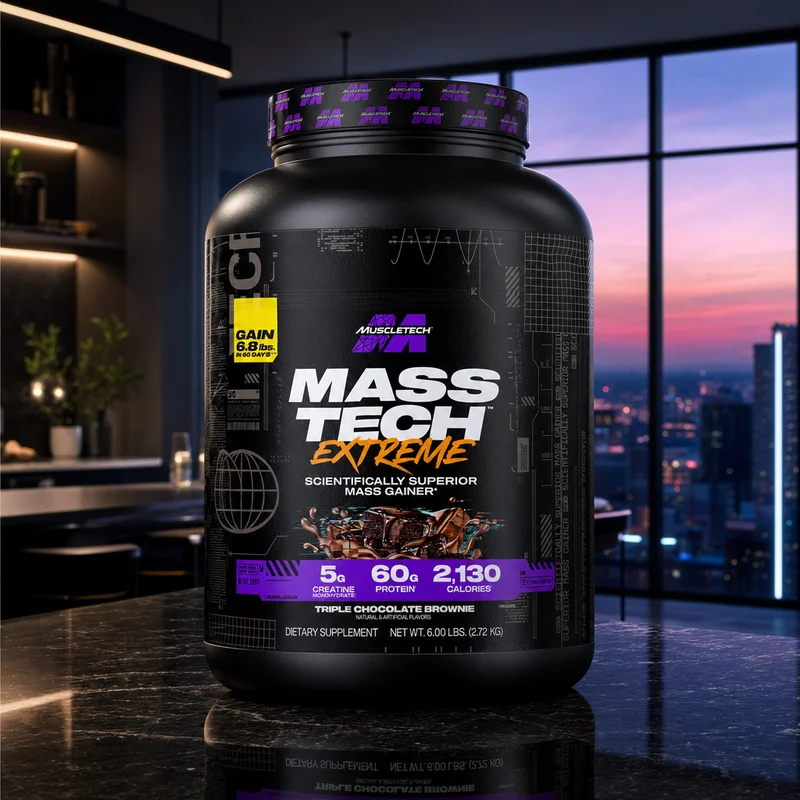 MuscleTech Mass-Tech Extreme 2000, Triple Chocolate Brownie, 6 lb tub — from the Amazon listing