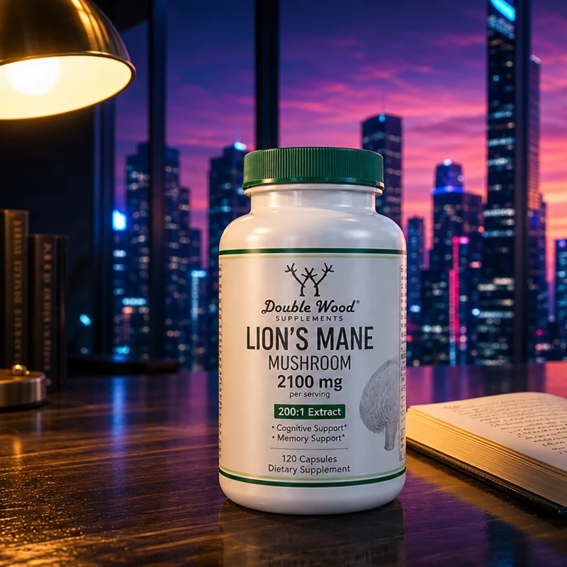 Double Wood Lion's Mane Mushroom 2100 mg, 90 capsules — bottle from Amazon listing