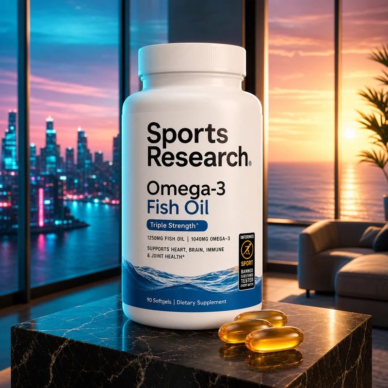Sports Research Triple Strength Omega-3 1250 mg, 90 softgels — Informed Sport certified bottle in the SAC scene