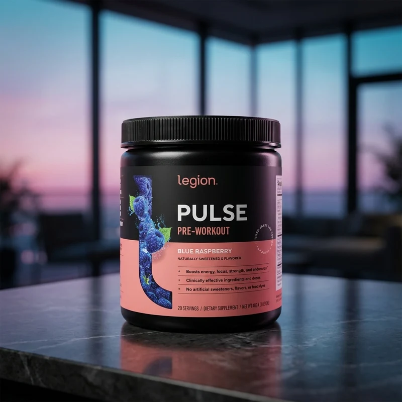 Legion Pulse Pre-Workout, Blue Raspberry tub — from the Amazon listing