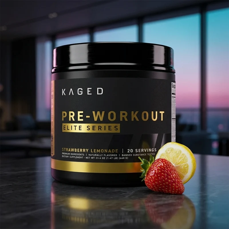 Kaged Pre-Workout Elite, Strawberry Lemonade tub — from the Amazon listing