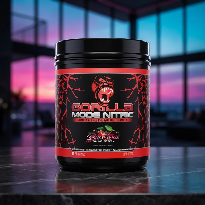 Gorilla Mind Gorilla Mode Nitric (Stimulant-Free), Cherry Blackout tub — from the Amazon listing