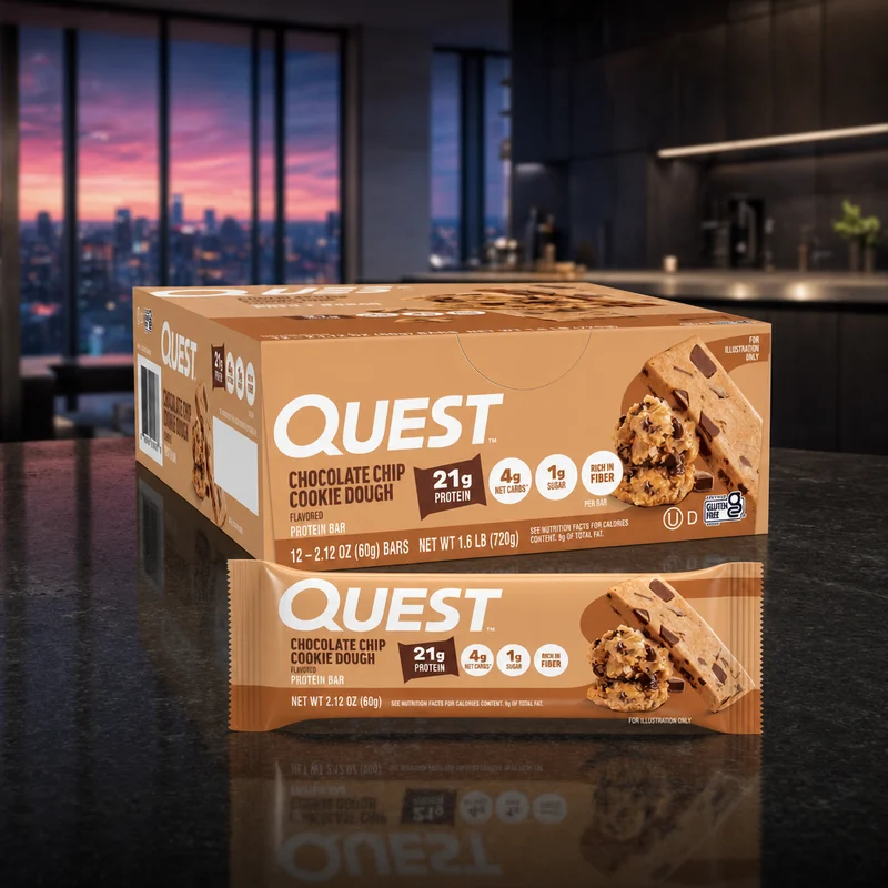 Quest Nutrition Protein Bar, Chocolate Chip Cookie Dough, 12-count box — from the Amazon listing