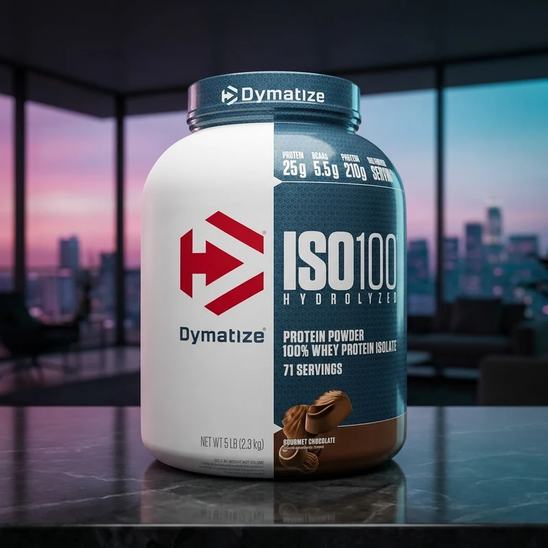 Dymatize ISO100 Hydrolyzed Whey Protein Isolate tub — from the Amazon listing