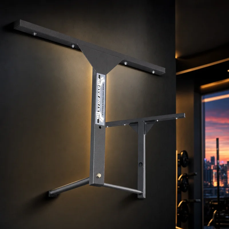 Stud Bar ceiling-mounted pull-up bar, welded black steel single crossbar with mounting plates for joists — from Amazon listing