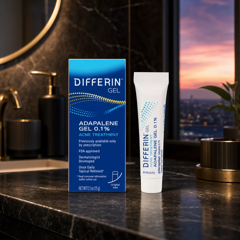 Differin Adapalene Gel 0.1% acne treatment, 45g pump — bottle from Amazon listing