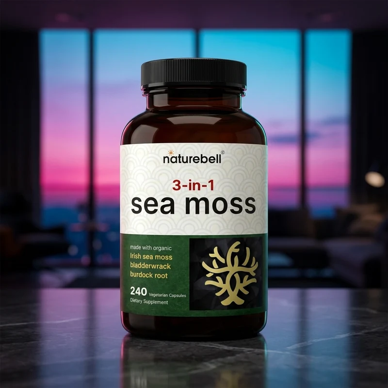 NatureBell 3-in-1 Sea Moss Complex with Organic Bladderwrack & Burdock Root, 240 capsules — from the Amazon listing