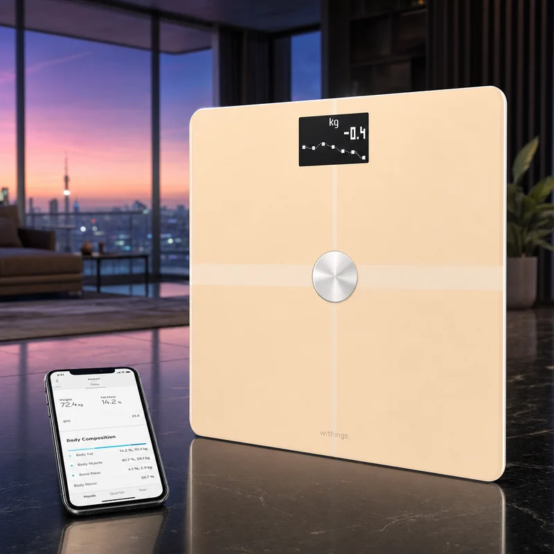 Withings Body+ Wi-Fi body composition scale, black with monochrome display — from Amazon listing